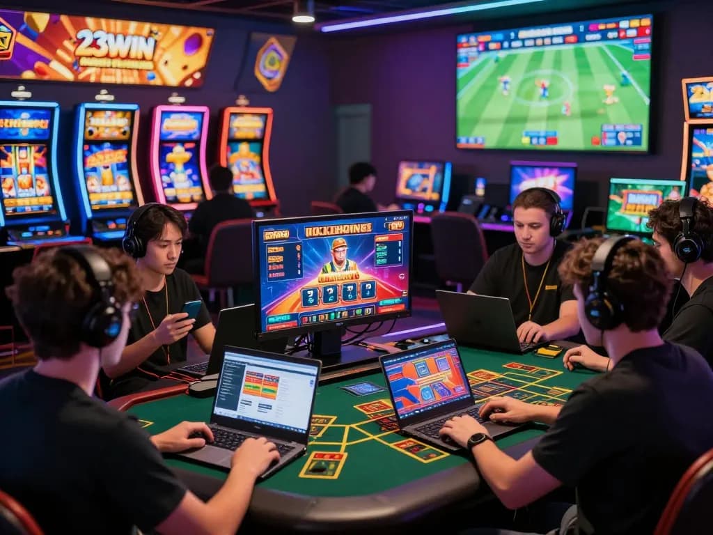 Engaged players enjoying the exciting online casino experience at 23win with vibrant games and interactive betting screens.