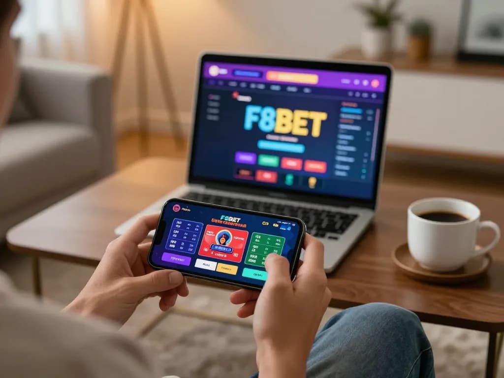Engaging mobile betting experience with F8BET app displayed on smartphone in cozy home setting