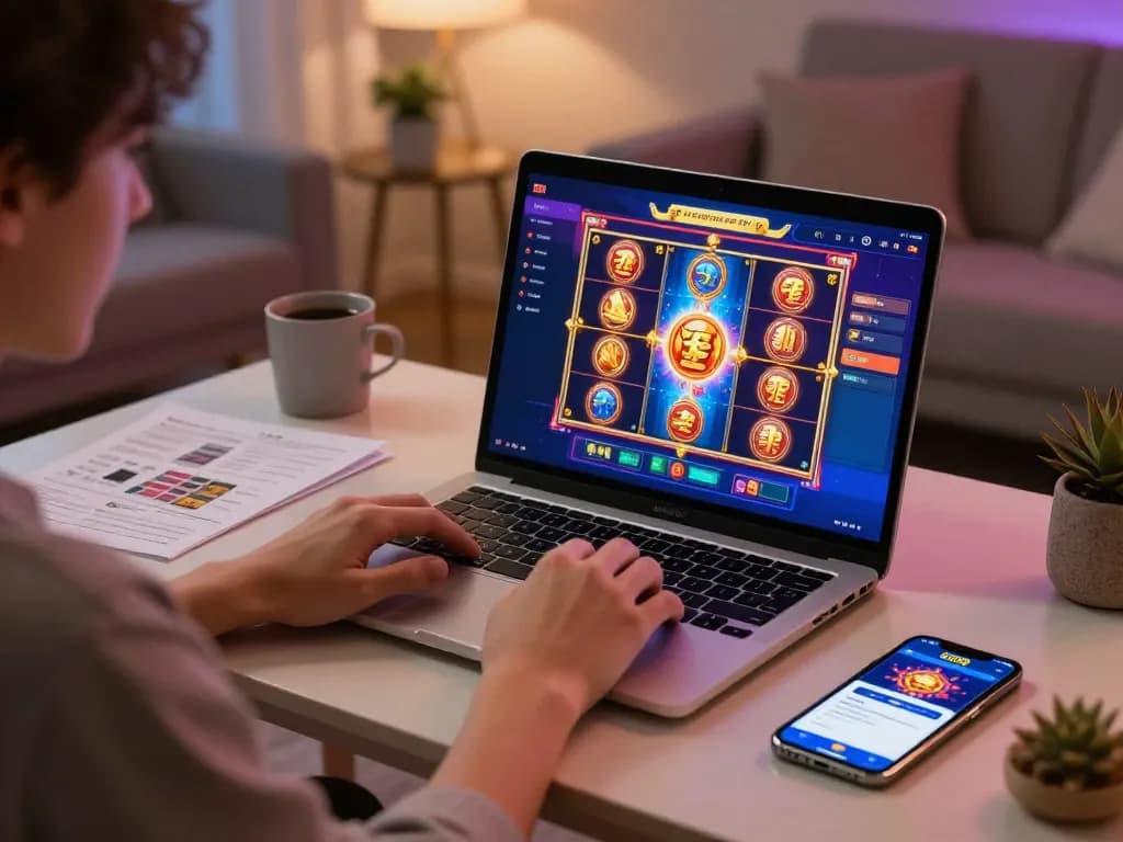 Experience online gaming at https://sc88.casino/ with vibrant casino games displayed on a laptop, creating an inviting atmosphere.