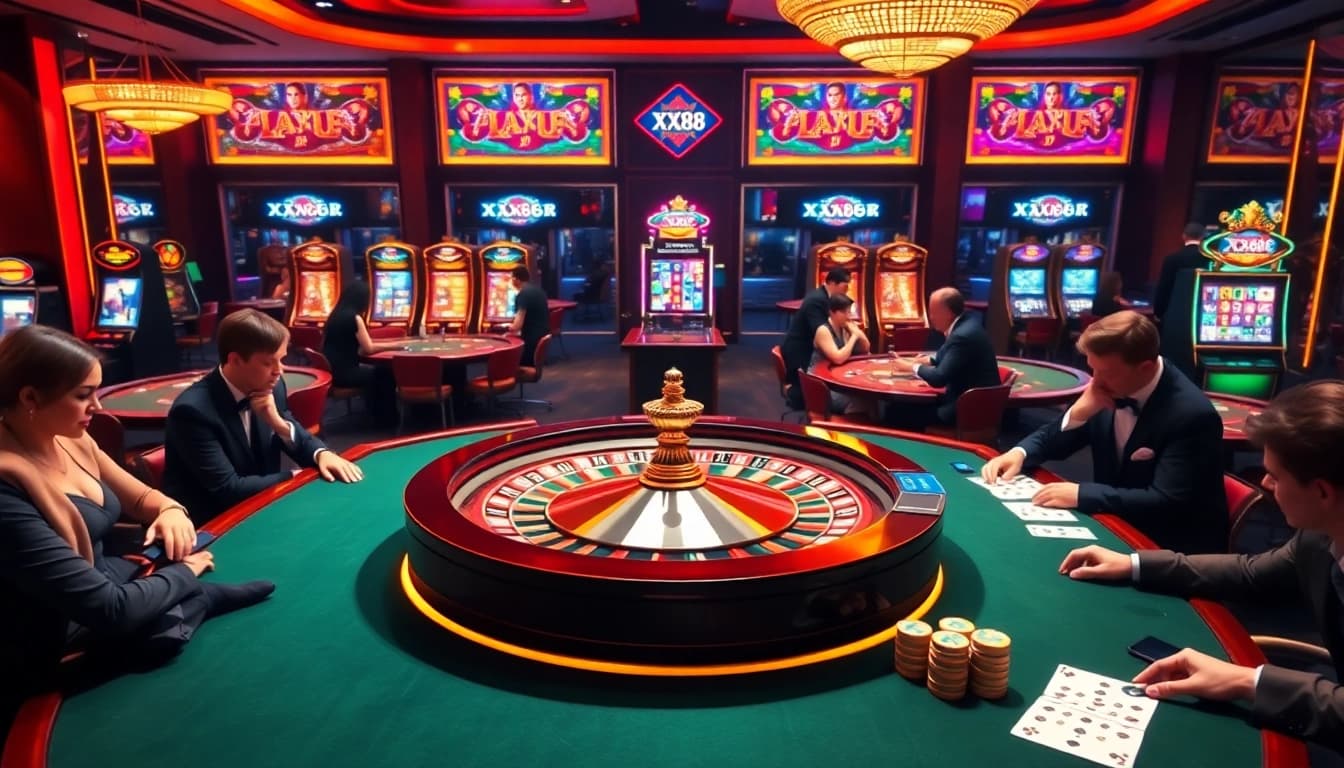 Experience the thrill of betting at XX88 with vibrant casino tables and luxury gaming.