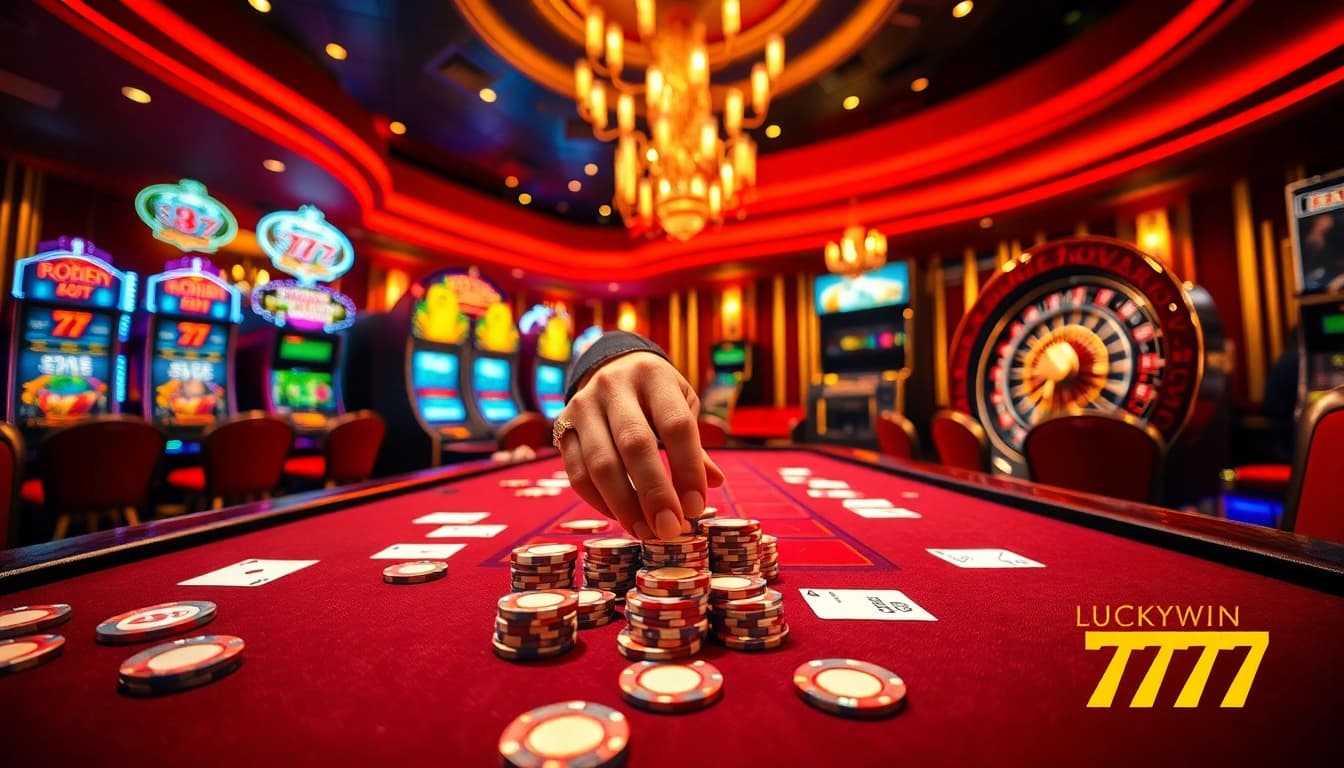 Lady gracefully placing her bet at the table, immersed in the excitement of Luckywin 777 casino experience.