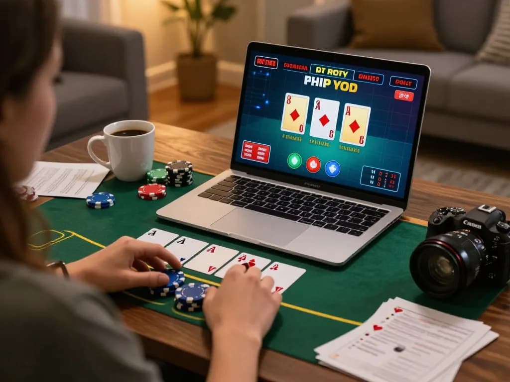 Engaged player using link onbet for live blackjack gaming at home with strategy notes nearby.