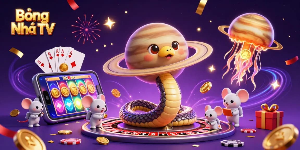 Experience Bóng Nhựa TV with vibrant betting scenes and colorful casino elements in a cosmic setting.