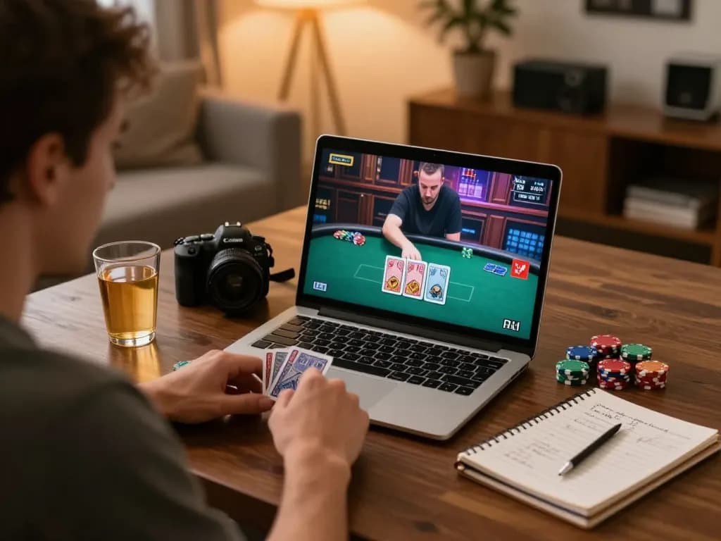 Engaging online poker game setup featuring C 168 in strategic play, showcasing cozy home atmosphere.