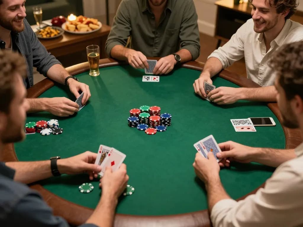 Players enjoying a lively poker night while engaging with go88 platform, showcasing a friendly atmosphere.