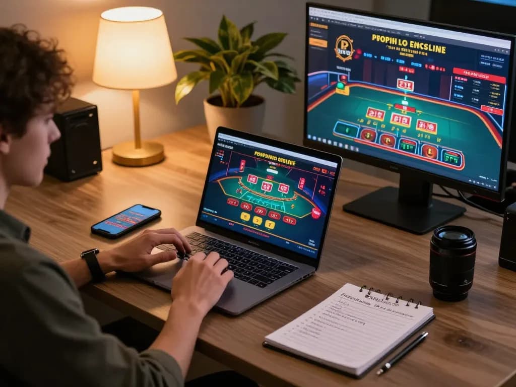 Player engaging in online casino gaming on lc88 platform with strategic notes and smartphone.