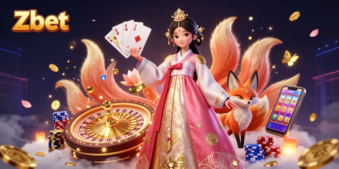 Zbet ignites excitement with dynamic casino action, featuring a graceful Asian woman and lucky fox.