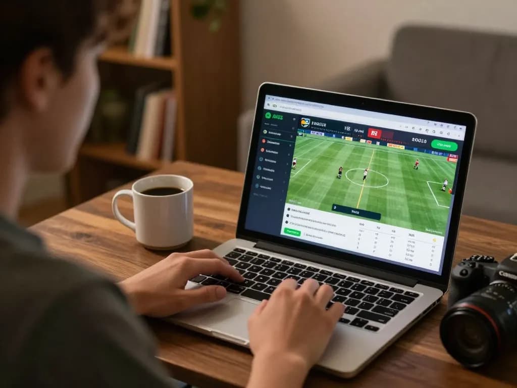 Engaging sports betting moment on https://mm88.reisen/ showing live odds on laptop, home setting.