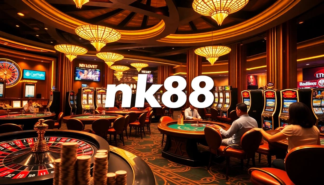 Excited players engaging with online games at nk88 casino platform, showcasing vibrant betting elements.