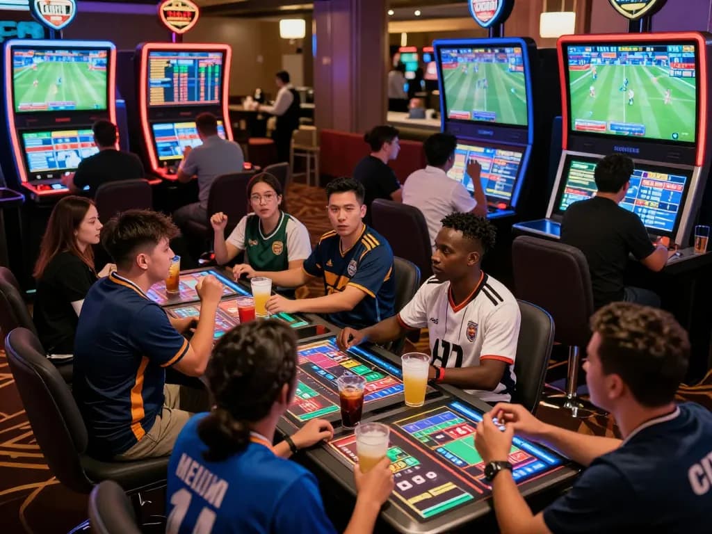 Bettors engaging in live sports betting at Bong88 with screens showing odds and match highlights