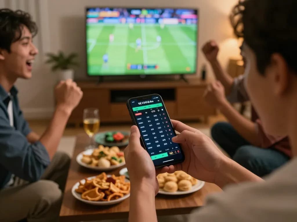 Tỷ lệ kèo nhà cái displayed as player examines betting options during an exciting game night.