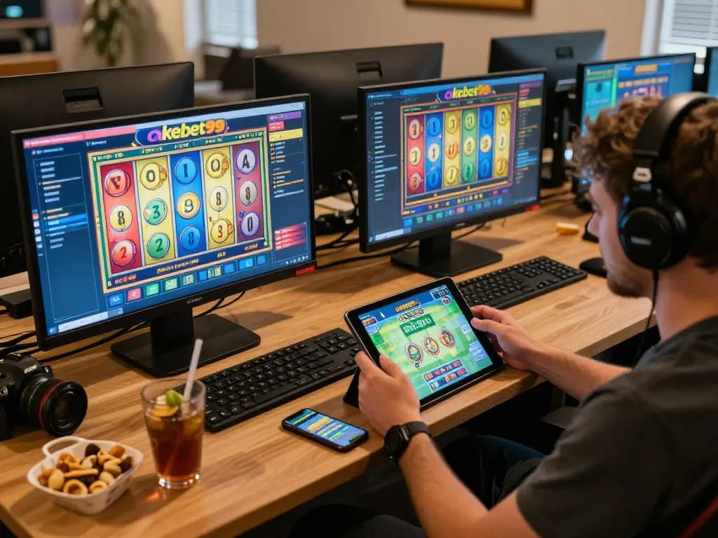 Rasakan pengalaman permainan slot okebet99 yang mendebarkan di rumah dengan pemain yang fokus dan beberapa layar