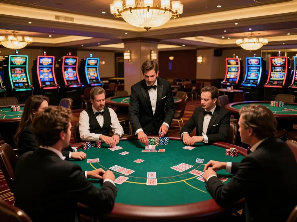 Engaged players enjoying poker at ONE88.COM casino, dynamic gameplay with vibrant atmosphere.