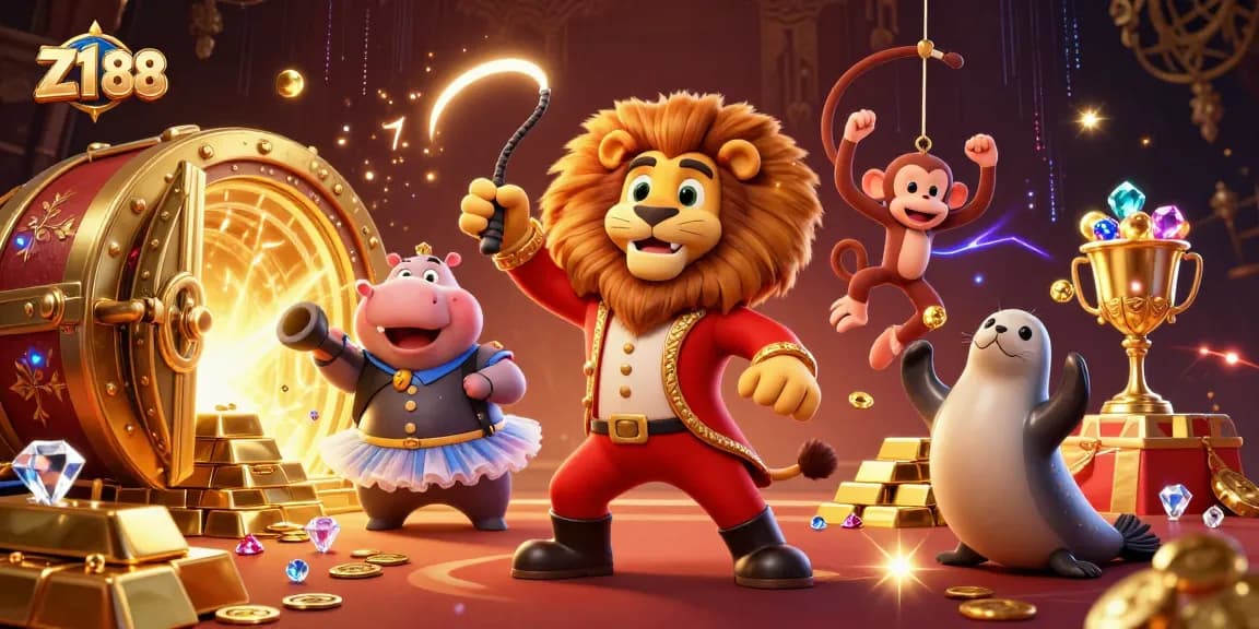Z1 88 shines as a 3D circus illustration bursts with golden treasures, dazzling gamblers everywhere.
