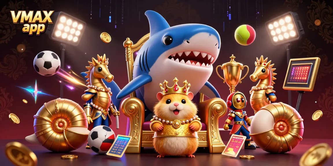 Engage with the vibrant VMAX app scene featuring a golden hamster king in a dynamic casino
