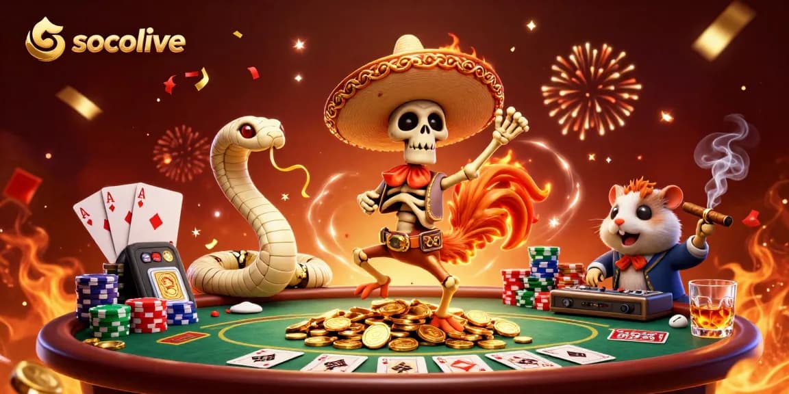 Socolive showcases a lively scene with a skeleton mariachi dancing, engaging in an exhilarating casino atmosphere.
