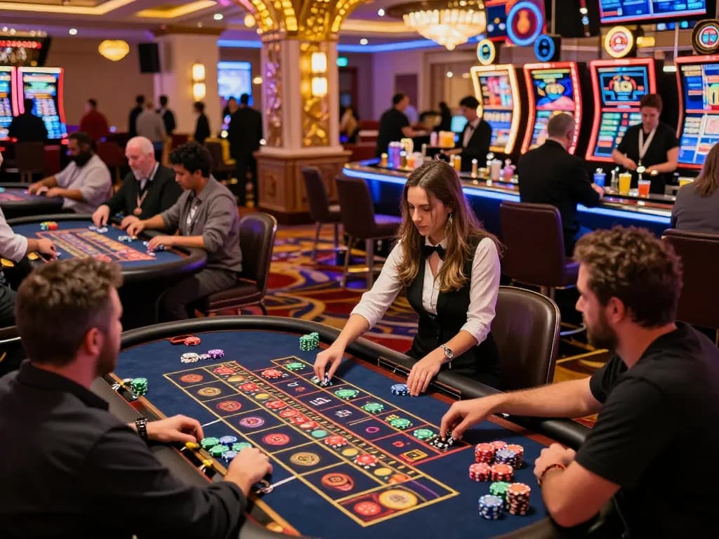 Roulette excitement at a vibrant casino floor, engaging players in betting action inspired by https://fa88.team/