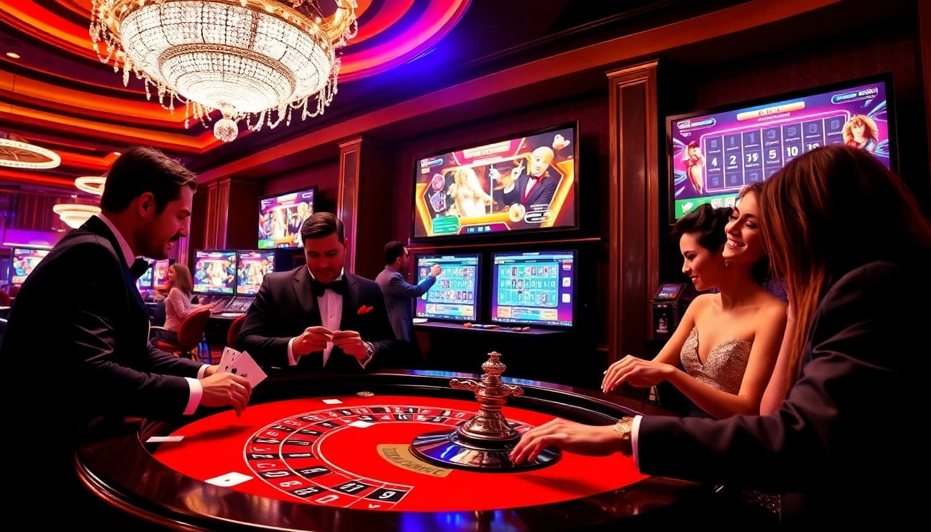 Players enjoy exhilarating moments at the casino, with vibrant lights emphasizing the thrilling experience at https://dagaz.com.co/.