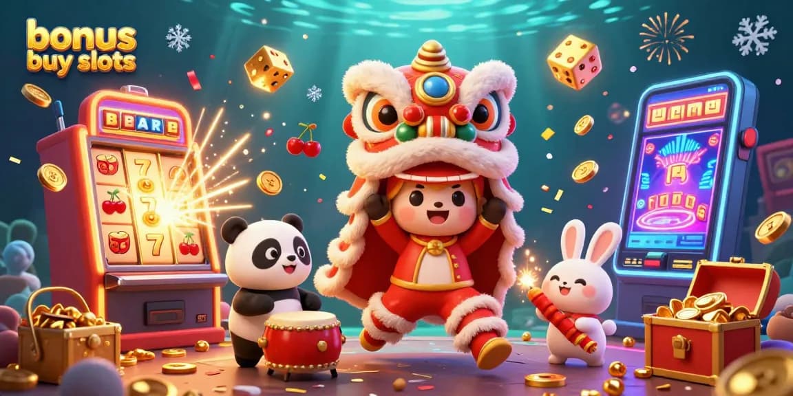 Experience excitement with bonus buy slots featuring dynamic characters and vibrant casino elements filling the scene.