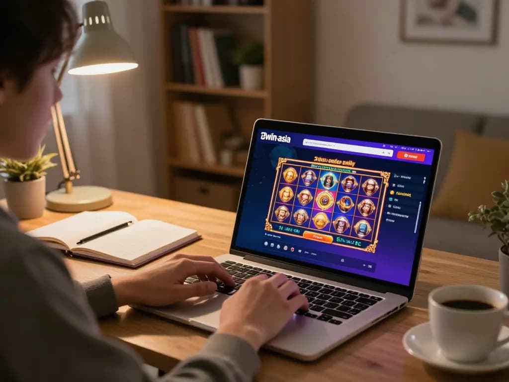 Engaging in online gambling at 13win-asia with vibrant slot games on the screen