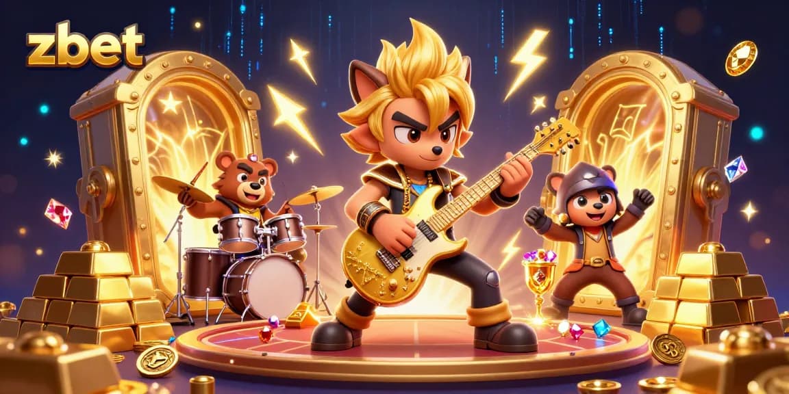 Join the zbet experience with energetic characters and vibrant casino elements in a dazzling 3D illustration.