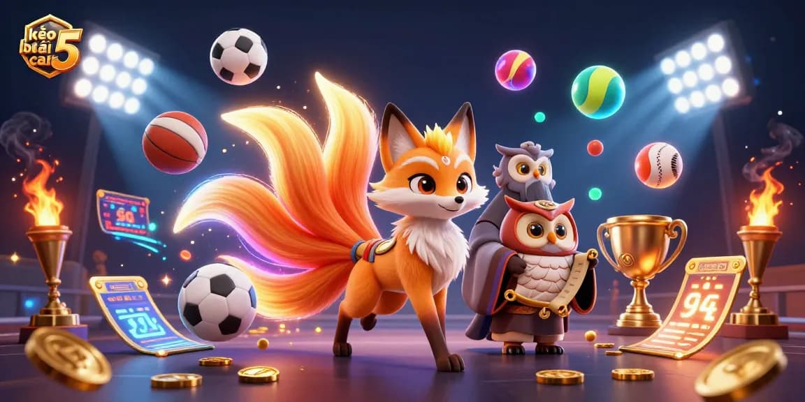 Bet on kèo nhà cái 5 with a vibrant sports-themed 3D illustration showcasing thrilling betting elements