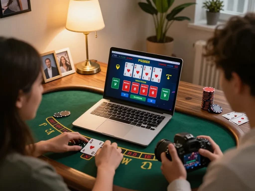 Player enjoying blackjack on ga6789 online casino, showcasing a warm and inviting home environment.