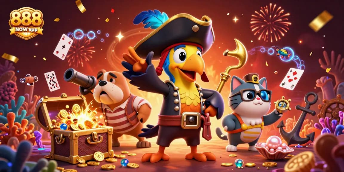 Experience thrilling gameplay with the 888NOW app, featuring vibrant 3D casino characters and exciting game elements.