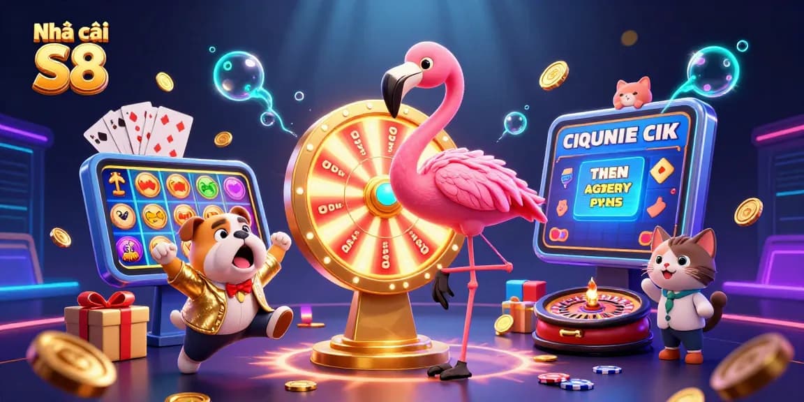 Experience thrilling gaming action with Nhà cái S8 in this vibrant scene featuring exciting characters and casino elements.