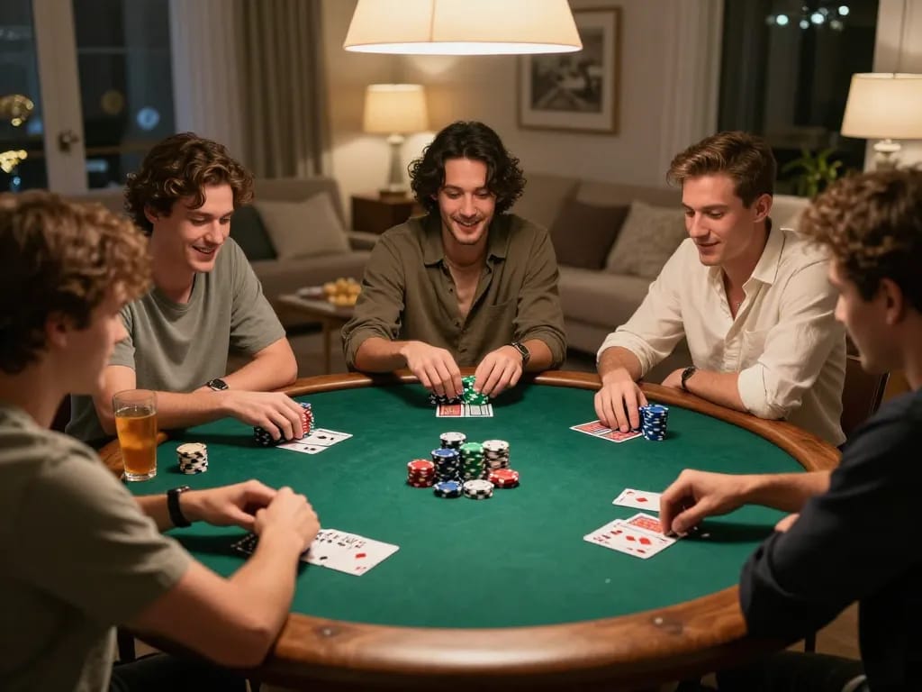 BCX88 poker night with friends enjoying a strategic game at home, showcasing ambiance and excitement.