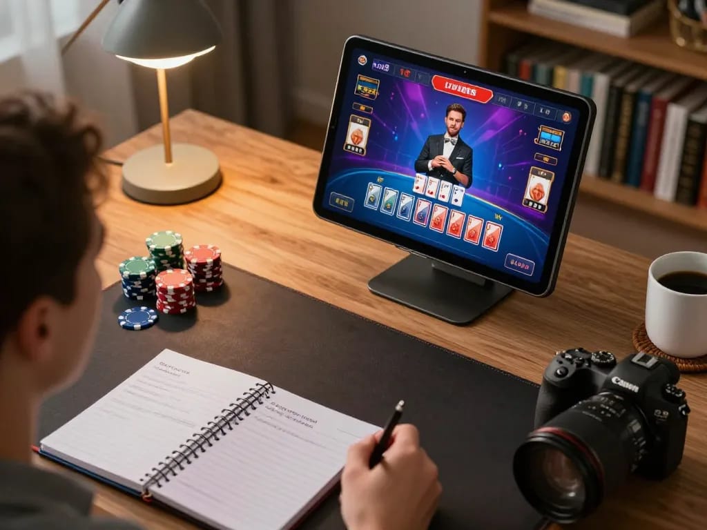 Engaging in a live dealer blackjack game on 98win, showcasing vibrant game interface and a cozy home setup.