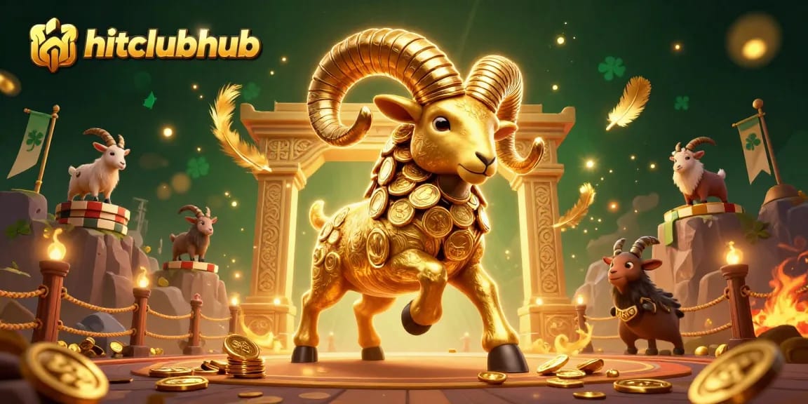 Bet big at hitclubhub with a golden ram charging through a casino gate amidst swirling golden coins.