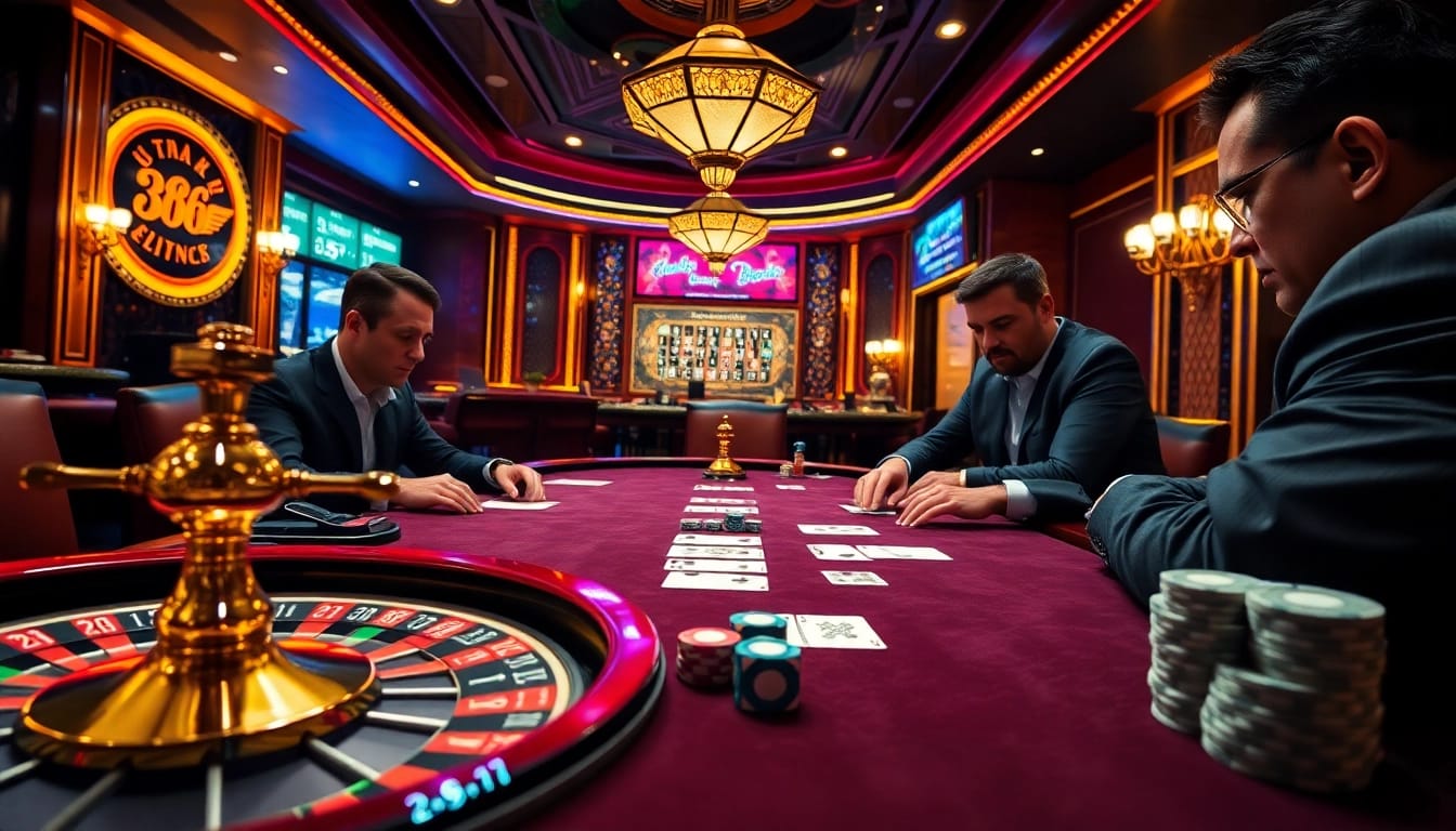 Players strategizing over a poker game at a luxurious casino table featuring XX88 elements.