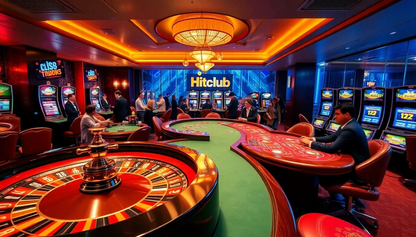 Hitclub players engaging in thrilling casino games at a vibrant table.