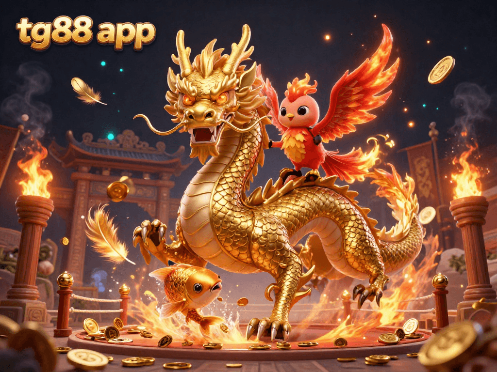 Experience the excitement of tg88 app with a fierce dragon and vibrant casino elements.