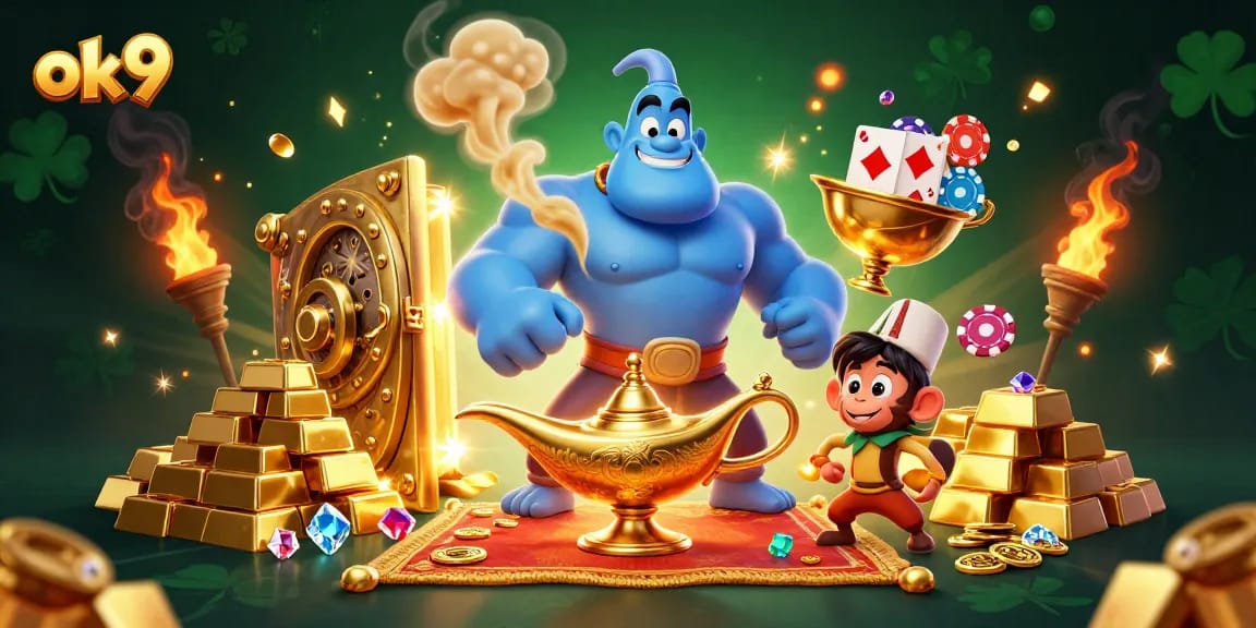 Experience the thrill of winning with ok9's immersive casino atmosphere, featuring magical elements and riches.