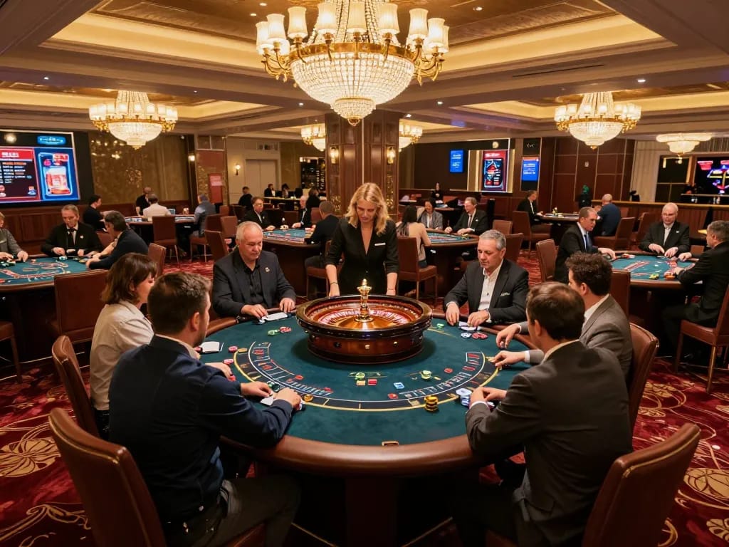Players enjoying high-stakes poker at WIN68 casino, showcasing thrilling atmosphere and elegant settings