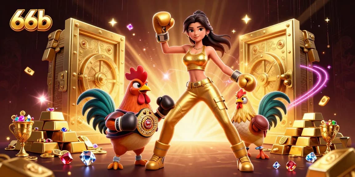 Experience vibrant casino victory with 66b in a dynamic, gold-rich digital illustration