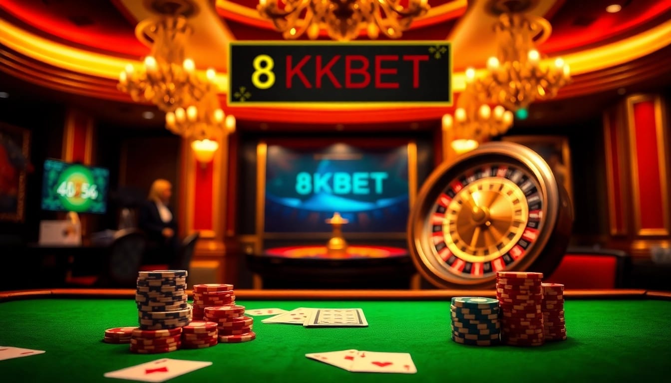 Experience the excitement of 8KBET 456 at a luxurious casino with vibrant games and professional atmosphere.