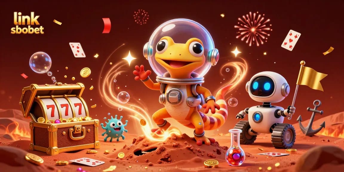 Experience the thrill of link sbobet with a Martian gecko exploring a buried casino!