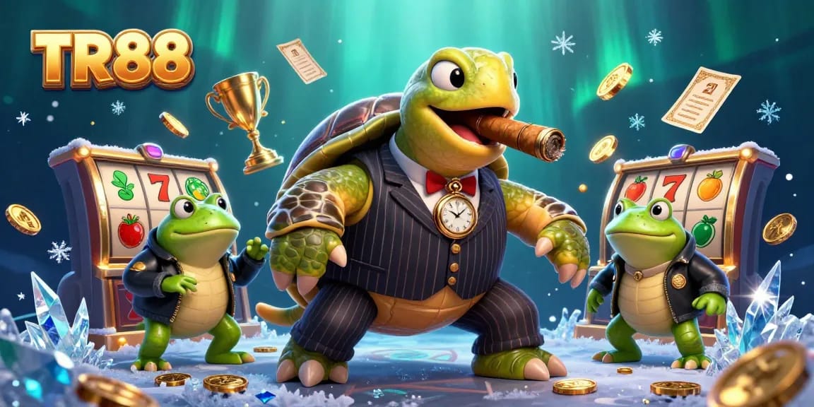 Bet big and win with the TR88 casino experience, featuring dynamic slot reels and festive gold coins.