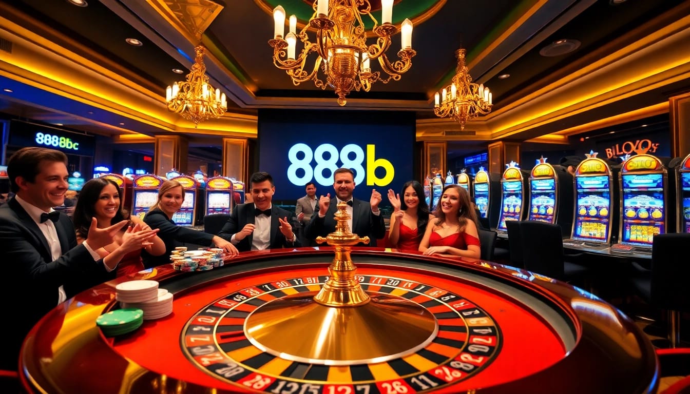 Experience the thrill of 888b at a vibrant casino atmosphere filled with roulette and excitement.