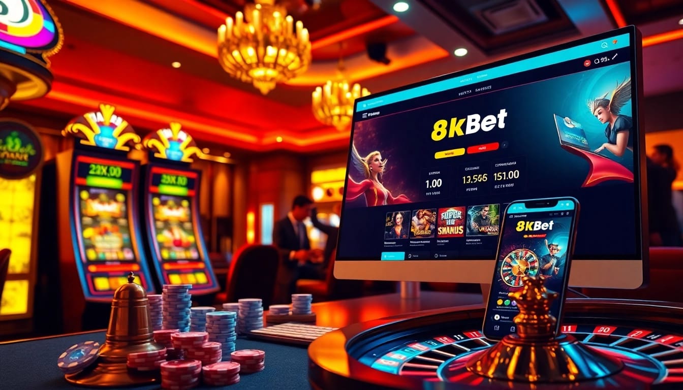 Experience the excitement of nhà cái 8kbet with vibrant casino visuals showcasing games and betting interfaces.