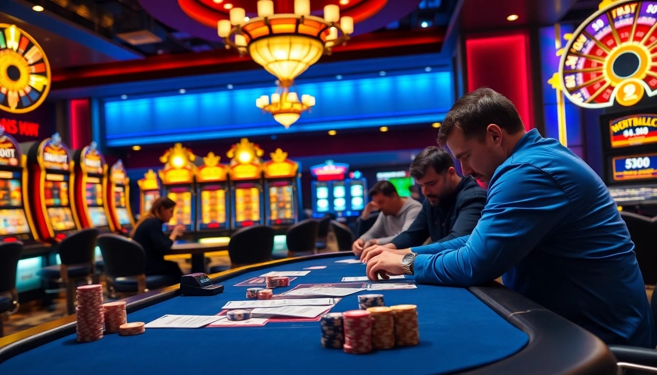 Engaging poker game at https://8xx.golf/ with thrilling chips and colorful slot machines.