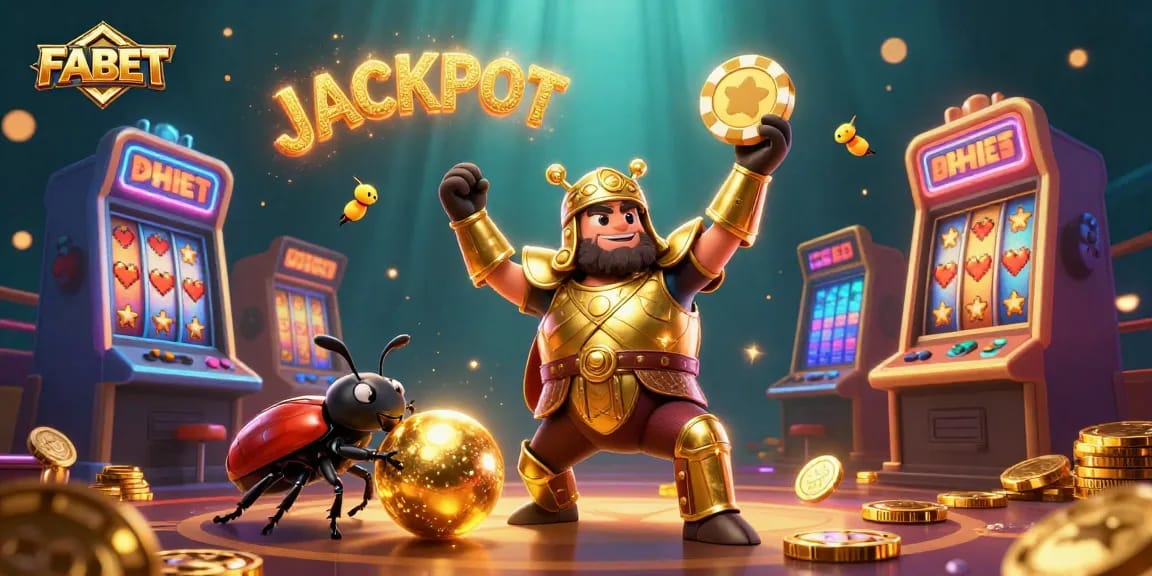 Experience FABET with a thrilling jackpot in a vibrant, detailed casino scene.