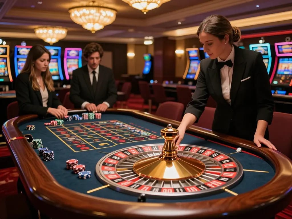 Players enjoying a thrilling roulette game at Sunwin casino, chips and betting layout visible