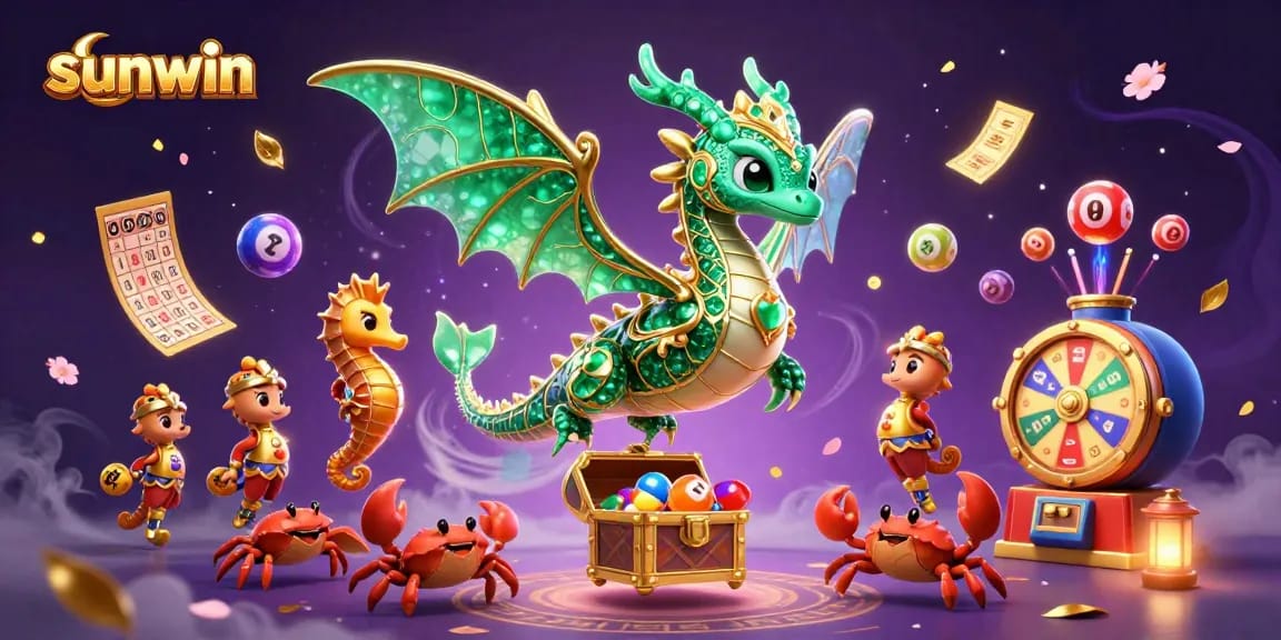 Experience thrilling gaming action at Sunwin with vibrant casino elements and dynamic scenes.
