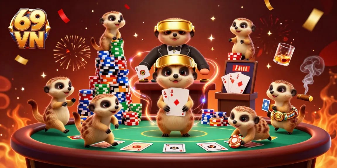Experience thrilling casino action at 69 VN with meerkats managing an exciting poker operation.