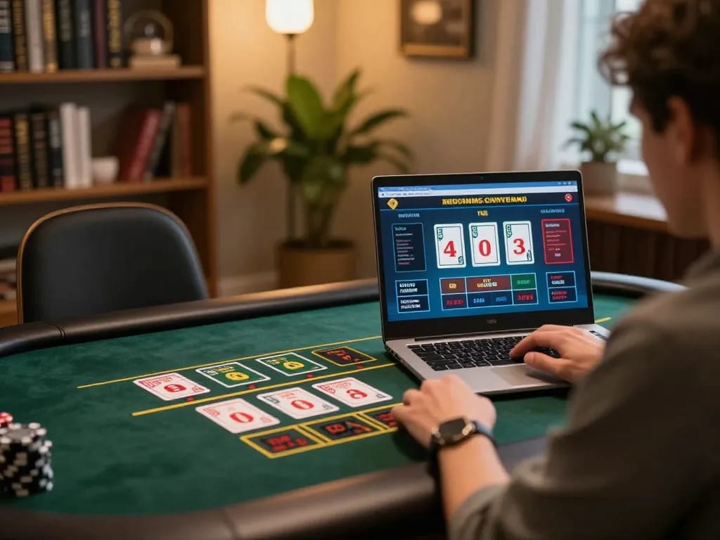 Engaging gaming experience of game bài đổi thưởng uy tín on laptop, showcasing live dealer interaction and betting interface.