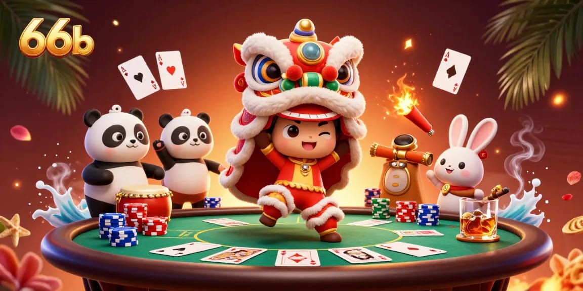 Experience thrilling action with 66b's dynamic poker scene featuring vibrant characters and game elements.